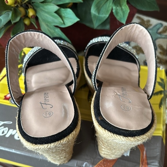 Brand New Black & Silver Crystal Rhinestone Wedge Sandals Sparkly Sexy 4.5” Heel - Picture 7 of 16